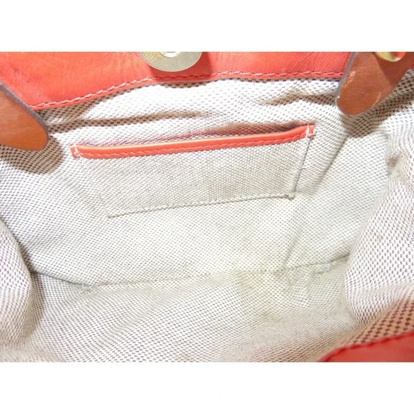 Dooney & Bourke City Barlow Satchel Orange Leather Crossbody Handbag Tan Trim - Picture 9 of 11